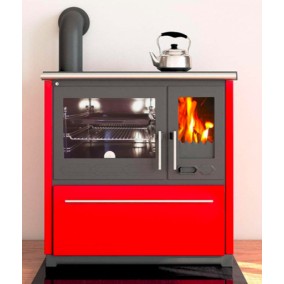 Kachlový sporák Plamen 850 Glas, s výhrevným výkonom 8-11kW, pravá strana, v červeném barevném provedení