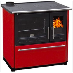 Kachlový sporák Plamen 850 Glas, s výhrevným výkonom 8-11kW, pravá strana, v červeném barevném provedení 1