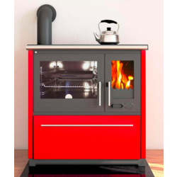 Kachlový sporák Plamen 850 Glas, s výhrevným výkonom 8-11kW, pravá strana, v červeném barevném provedení